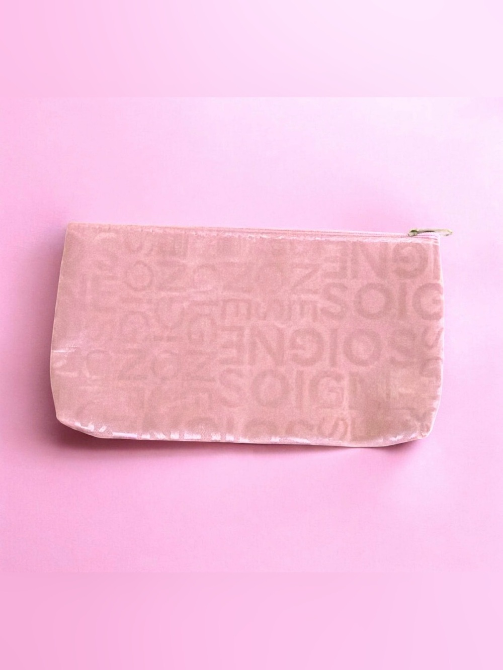 Pink Cosmetic Pouch with All-Over Logo Text